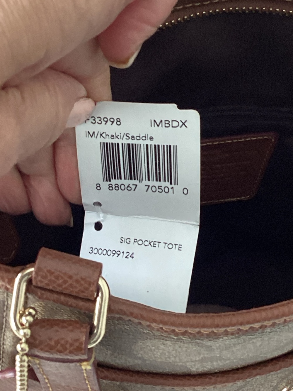 Coach Peyton Signature Logo Canvas Pocket Tote in Khaki/Saddle - Picture 16 of 16